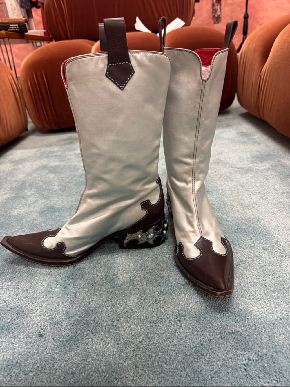 Giuseppe Zanotti Silver and Brown Western Knee Boots